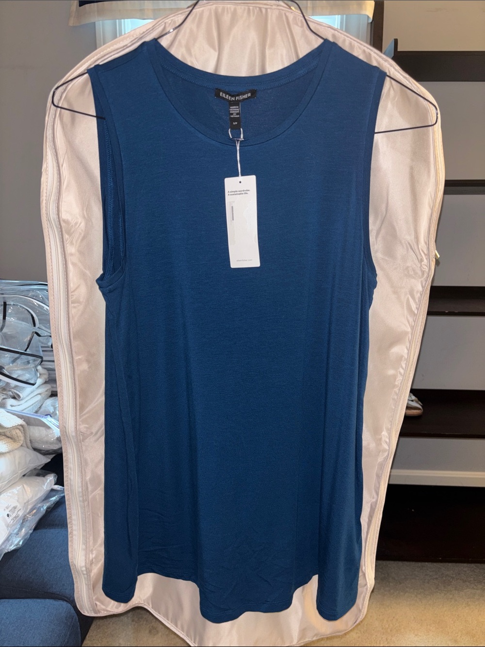 Eileen Fisher Sleeveless Crewneck Tank in Deep Blue